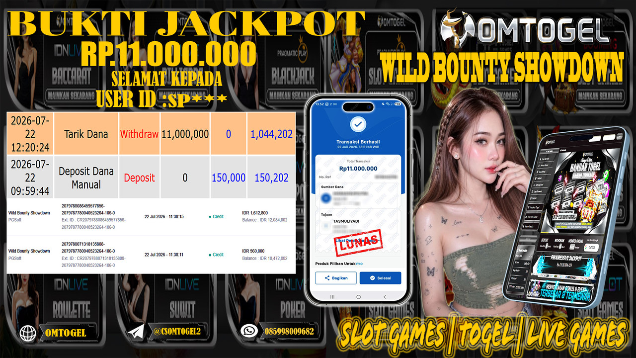 OMTOGEL JACKPOT PG SOFT WILD BOUNTY SHOWDOWN  Rp,11,000,000,- DIBAYAR LUNAS