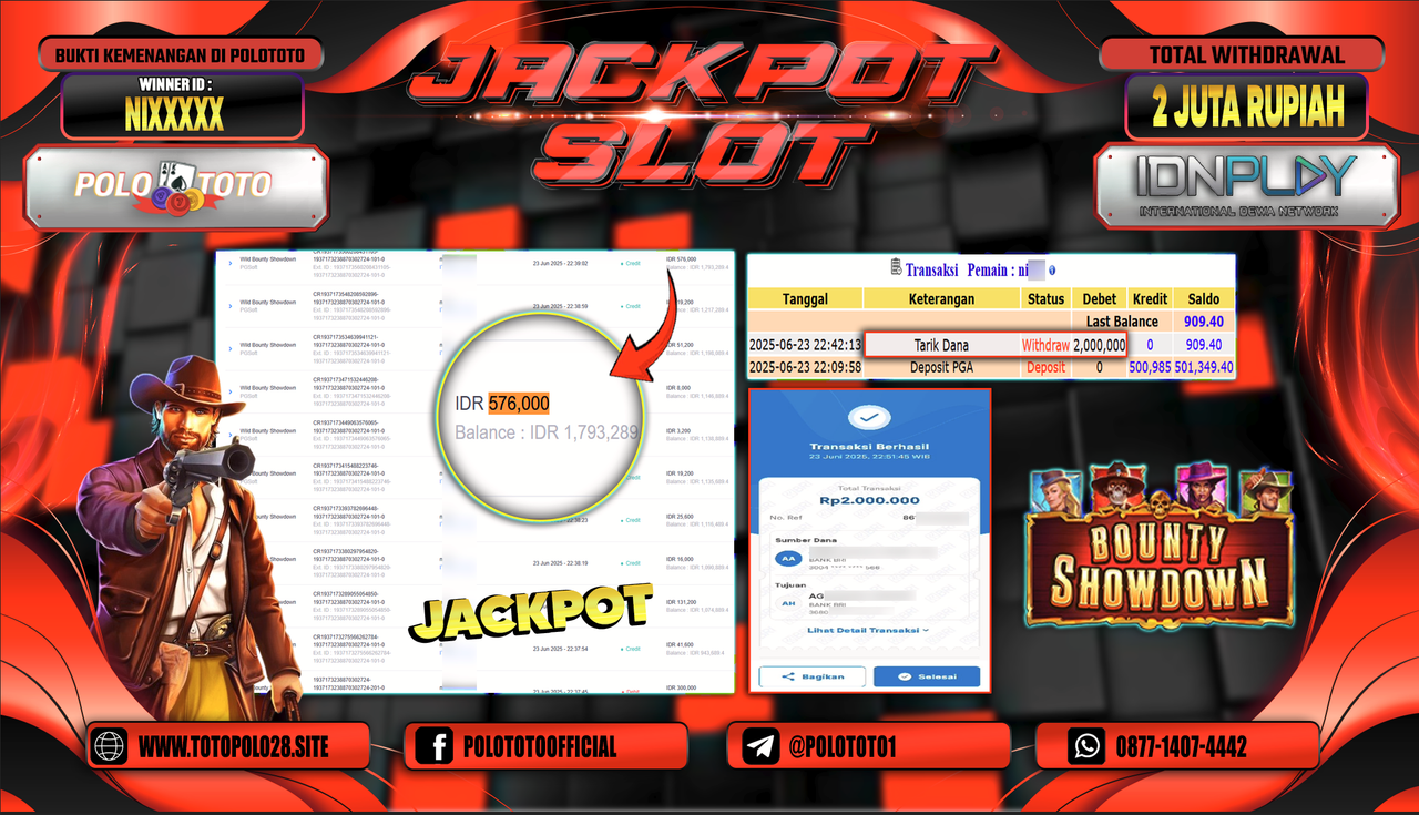 POLOTOTO JACKPOT SLOT WILD BOUNTY SHOWDOWN Rp.2.000.000,-
