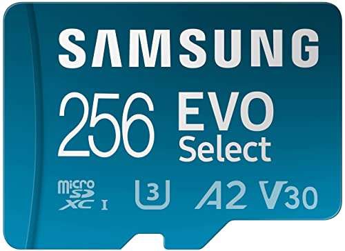 Amazon: Memoria Micro SD Samsung EVO Select de 256GB clase 10 u3 + Adaptador 
