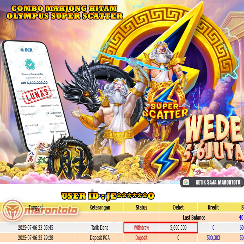 Bukti Kemenangan Member Marontoto Sebesar 5,600,000 JuTa