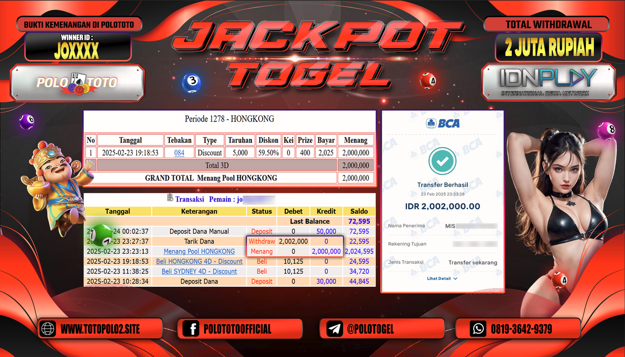 POLOTOTO JACKPOT TOGEL PASARAN HONGKONG Rp.2.000.000,- LUNAS