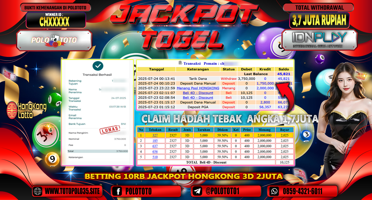 POLOTOTO JACKPOT TOGEL HONGKONG LOTTO Rp.3.750.000,-
