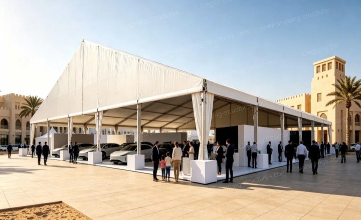 Modular assembly process of commercial event tent for motor show