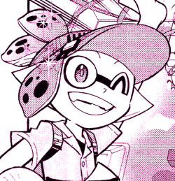 An image of Aloha from the Splatoon Manga winking, with the shaded parts tinted pink