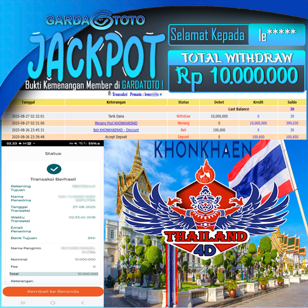 JACKPOT TOGEL DI PASARAN KHONKHAEN4D Rp 10.000.000,- DIBAYAR LUNAS!!!