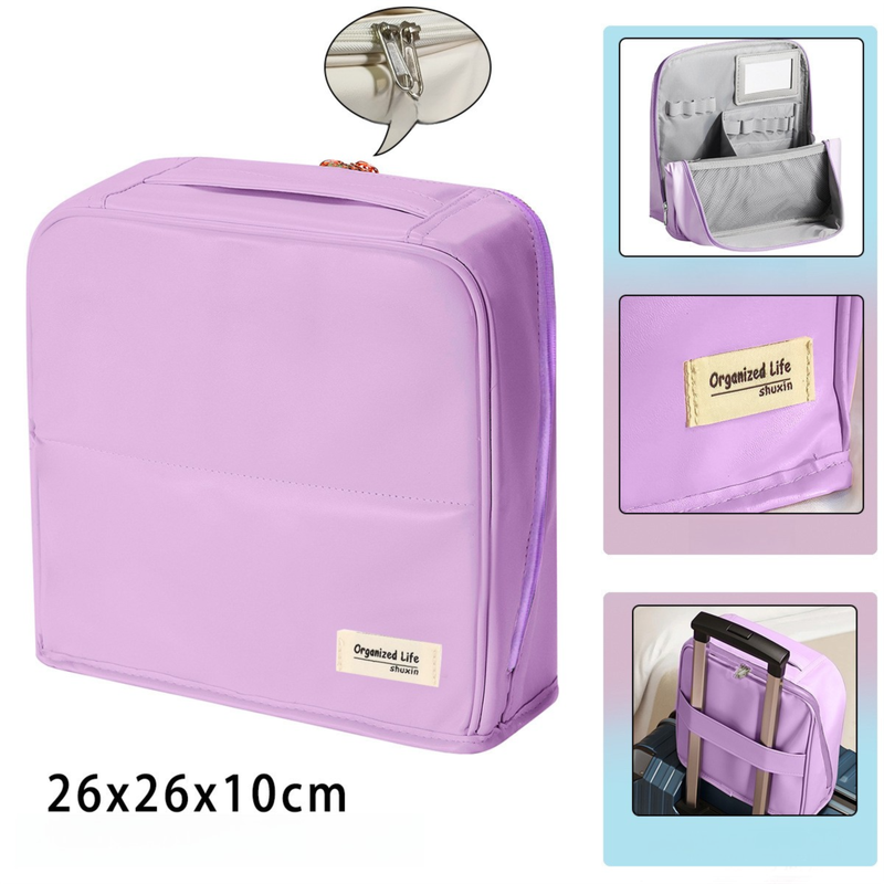 Purple Magnetic Compartmentalized Standing Cosmetic Bag – Large Capacity with Mirror, Travel Makeup Organizer (26×10×26 cm)
