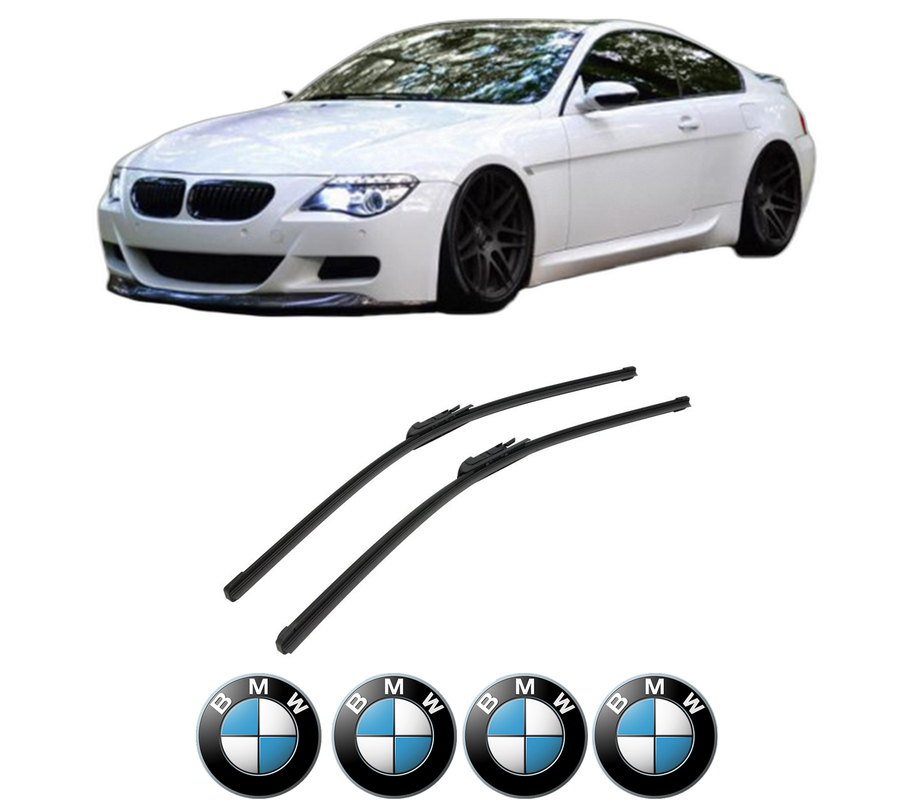 Set stergatoare auto BMW Seria 6 Convertible (E64) din 2004-2010, pentru parbriz auto, 2 bucati, Bosch Aerotwin, din cauciuc siliconat rezistent, 4 Stickere Auto BMW Seria