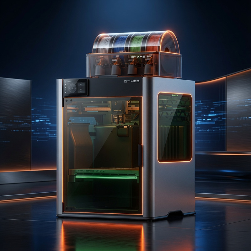 Impressora Bambu Lab H2D com design de cabine totalmente fechada