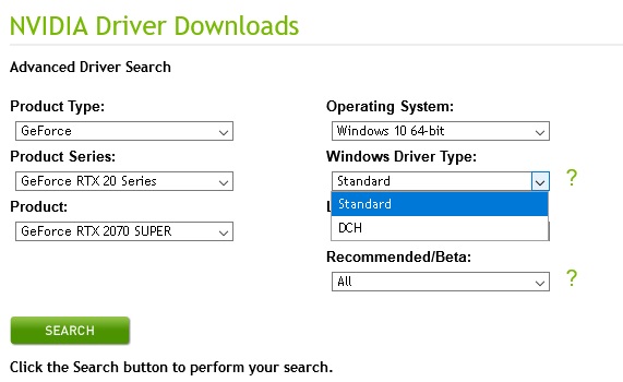 nvidia dch driver