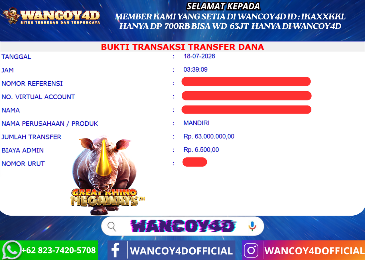 WANCOY4D GREAT RHINO MEGAWAYS PRAGMATIC RP.63.000.000 -LUNAS