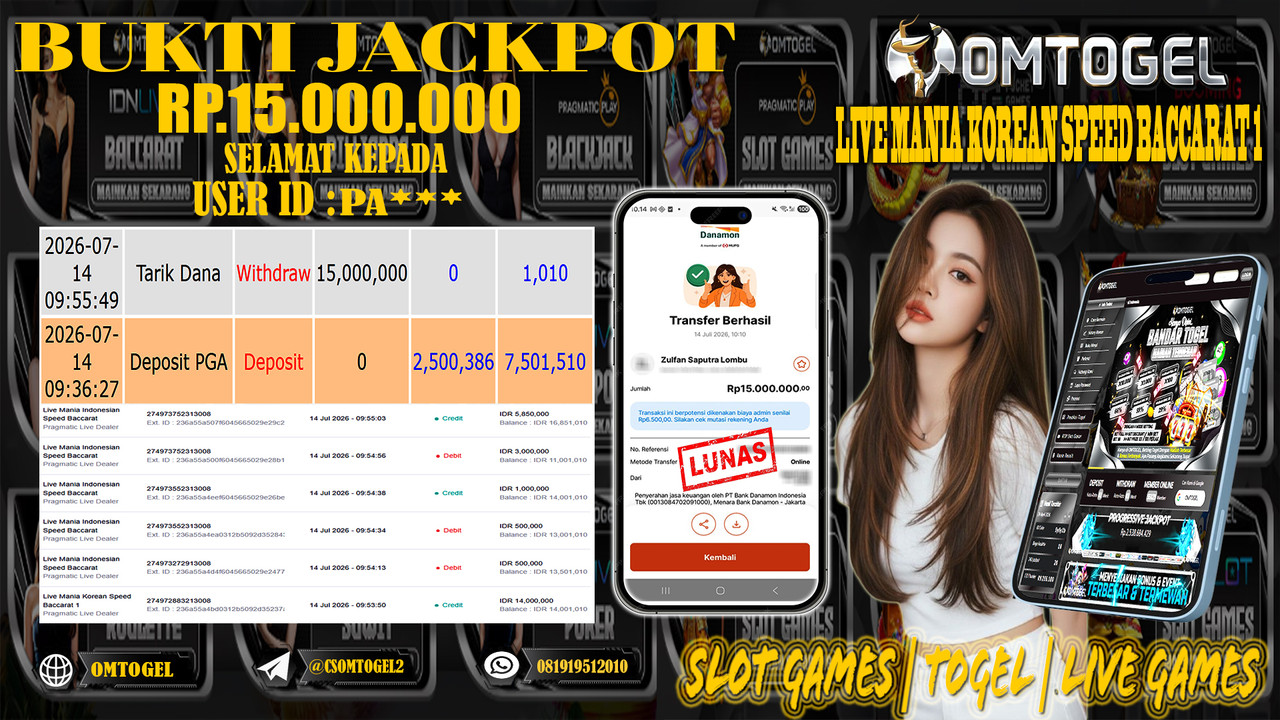 OMTOGEL JACKPOT PRAGMATICPLAY CASINO LIVE DEALER  Rp.15,000,000,- DIBAYAR LUNAS
