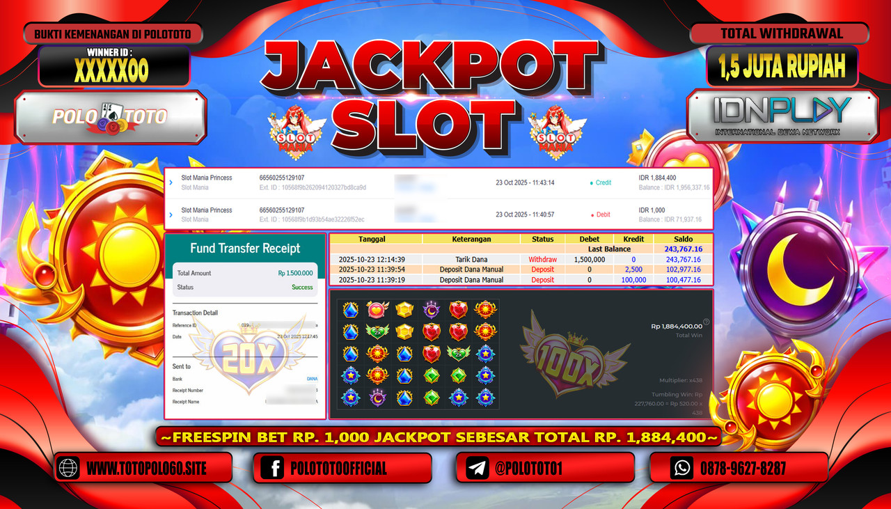 POLOTOTO JACKPOT SLOT MANIA PRINCESS Rp.1.500.000,- LUNAS