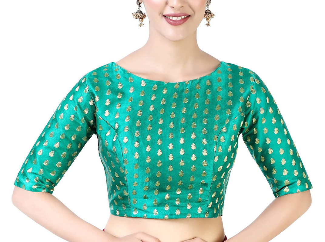 Blusa Brocado Hecha a Mano Mangas Codo Saree Blusa Falda Recortada Bollywood Choli - Imagen 12 de 24