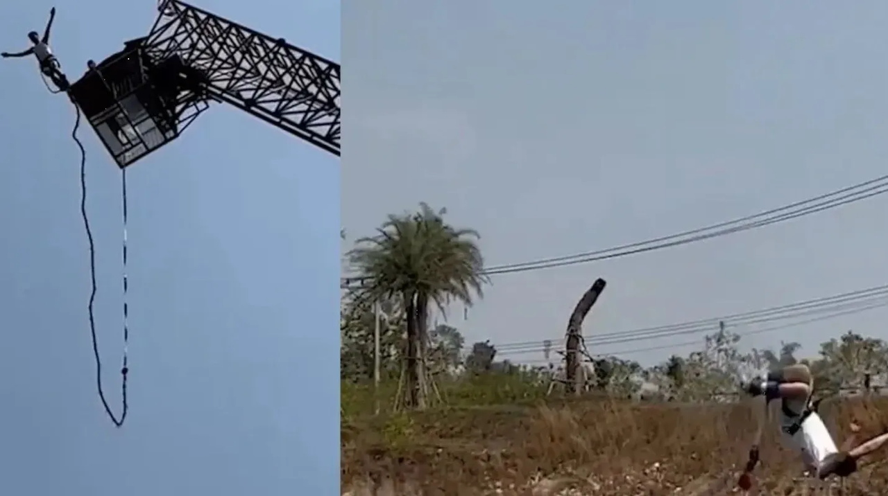 Cuerda de bungee se rompe en China y se lesiona turista