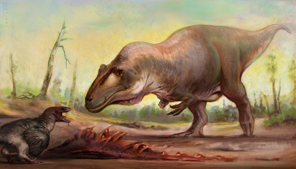By <a href='https://www.reddit.com/r/Naturewasmetal/comments/1boan0f/a_deinonychus_antirrhopus_very_unsuccessfully/' target='blank' ><ReturntoPleistocene/a> 'A Deinonychus antirrhopus very unsuccessfully tries to intimidate an Acrocanthosaurus atokensis that is stealing its meal.' 