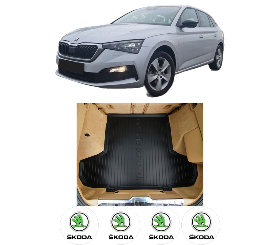 Tavita Portbagaj SKODA SCALA (NW1) din 2019-2020, Protectie Portbagaj Auto, 4x Stickere auto cu SKODA