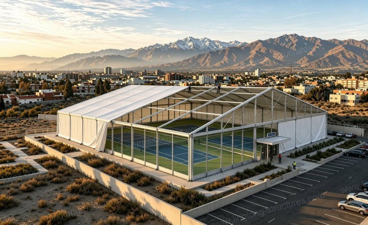 Pickleball Tent showing the roll-up side wall ventilation system