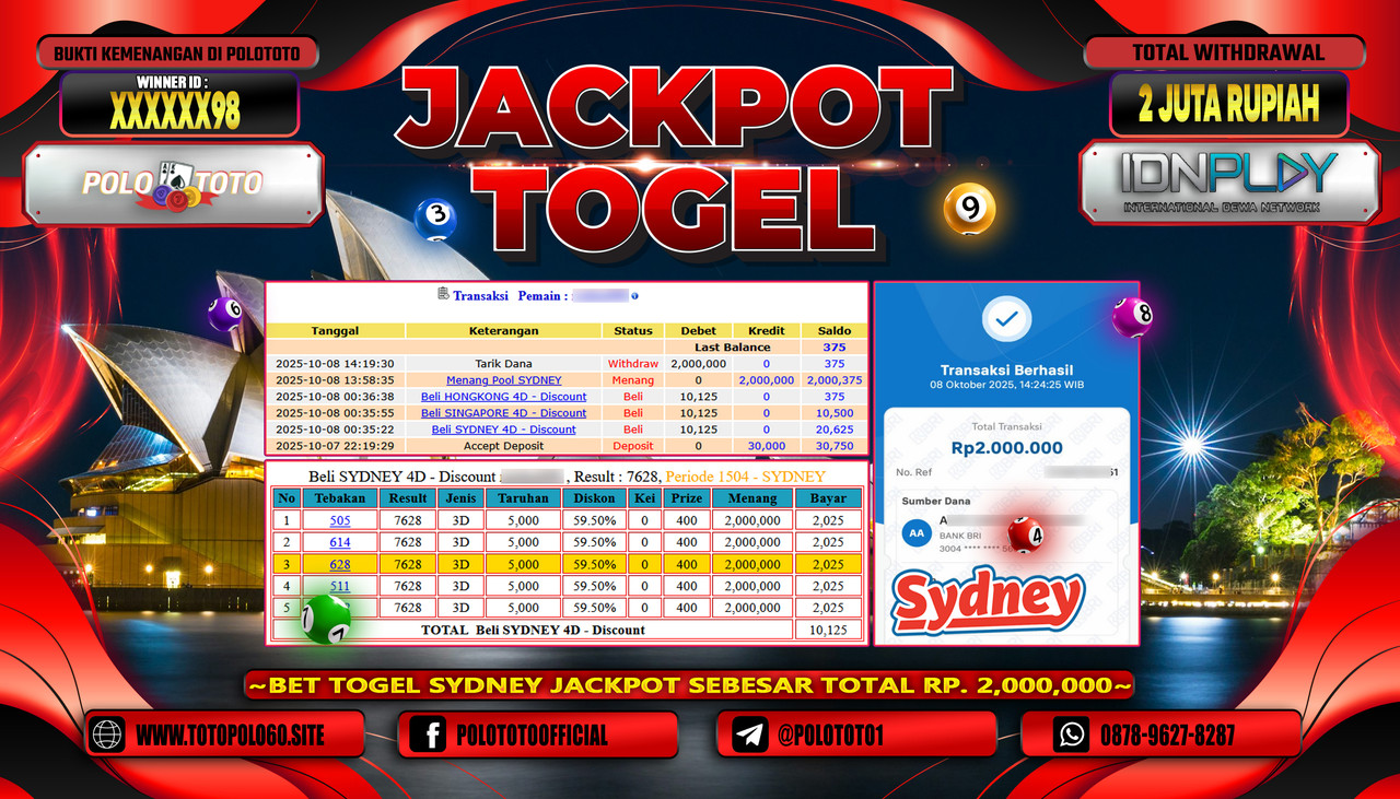 POLOTOTO JACKPOT TOGEL POOL SYDNEY Rp.2.000.000,- LUNAS