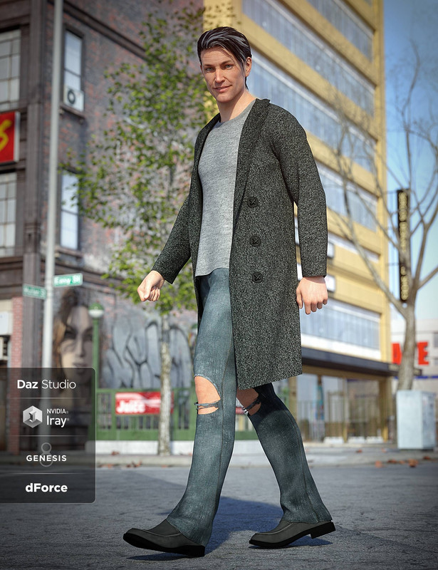 dForce Long Coat Outfit for Genesis 8 Male(s) 