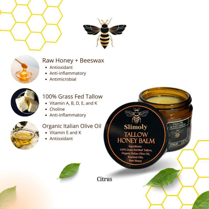 Grass-fed tallow, raw honey & beeswax, and organic Italian olive oil combined