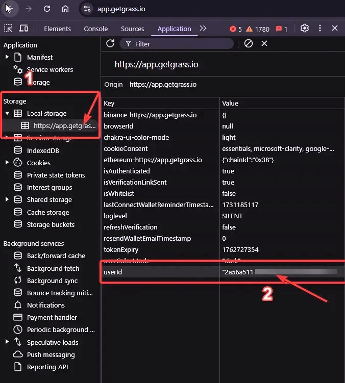 Copy userId from Local Storage