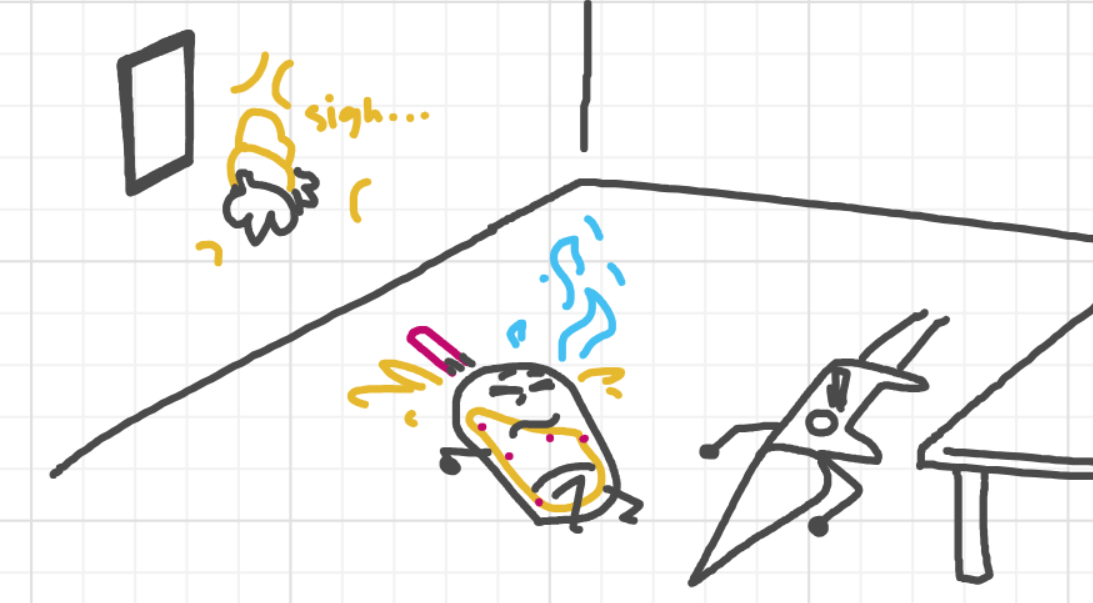 A panel from A Murder On The, episode six of the Board Boards object show by Furretwalk/WalkingFurret.