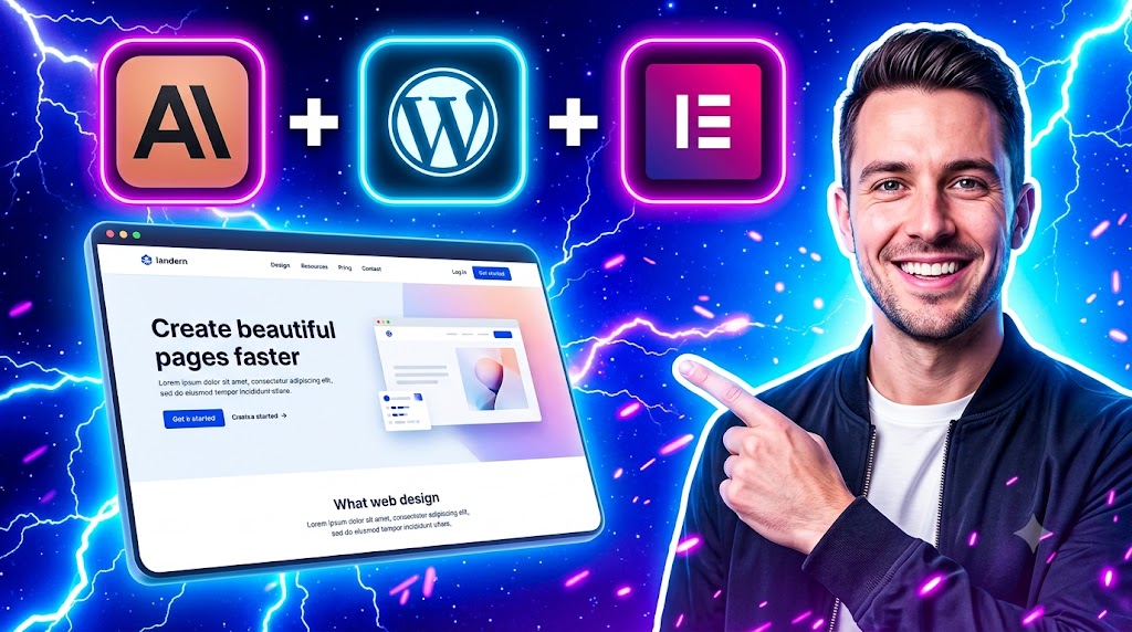 AI-generated example result for the youtube-thumbnail prompt: Create Beautiful Pages Faster Thumbnail – Claude, WordPress & Elementor Tutorial AI YouTube Thumbnail Prompt