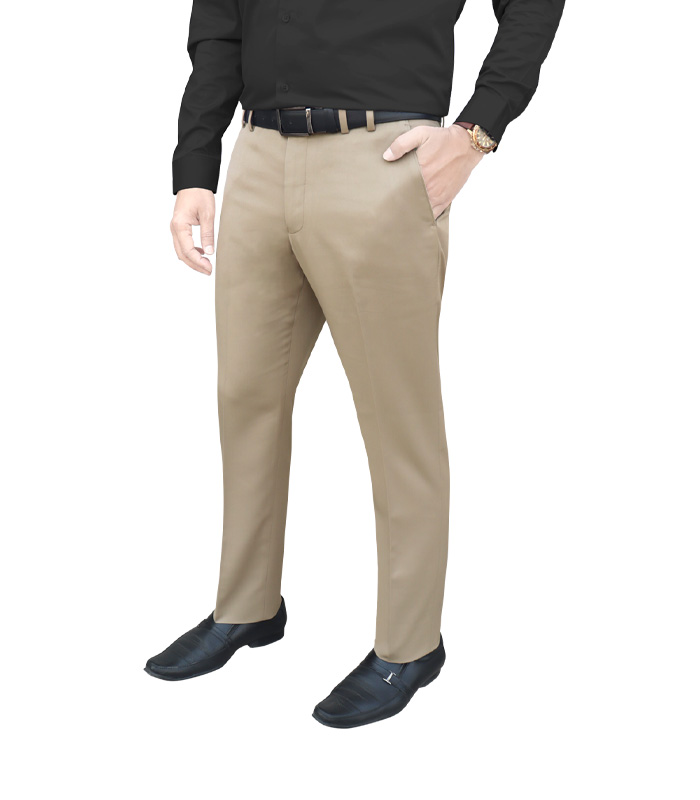 Men’s Formal Trouser Slim Fit Plain Front Cross Pocket Color: 25 ( Biscute)