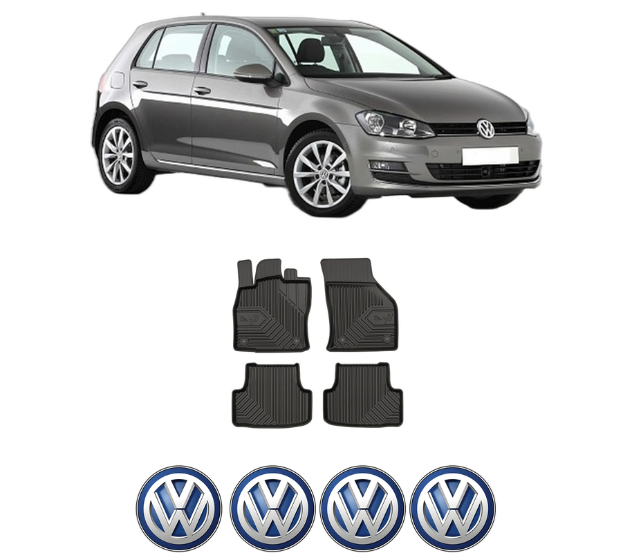 Set covorase presuri Volkswagen GOLF VII (5G1, BQ1, BE1, BE2) din 2012-2021, auto, din cauciuc thermoplastic, 4 Stickere auto cu Volkswagen