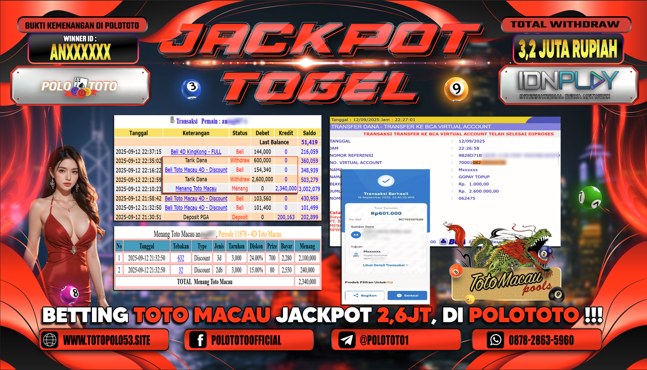 POLOTOTO JACKPOT TOGEL TOTO MACAU Rp.3.200.000,-