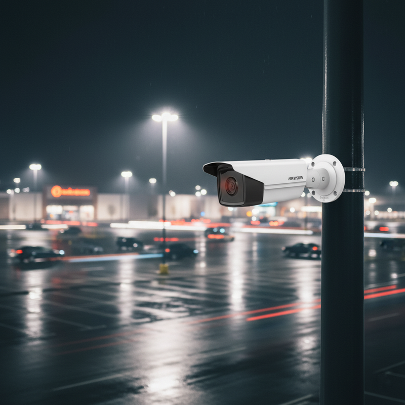Câmera Hikvision AcuSense monitorando um perímetro
