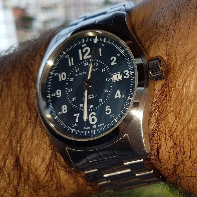 Hamilton Khaki Field Auto 42 mm 100M Blue Dial Bracelet #H70605143