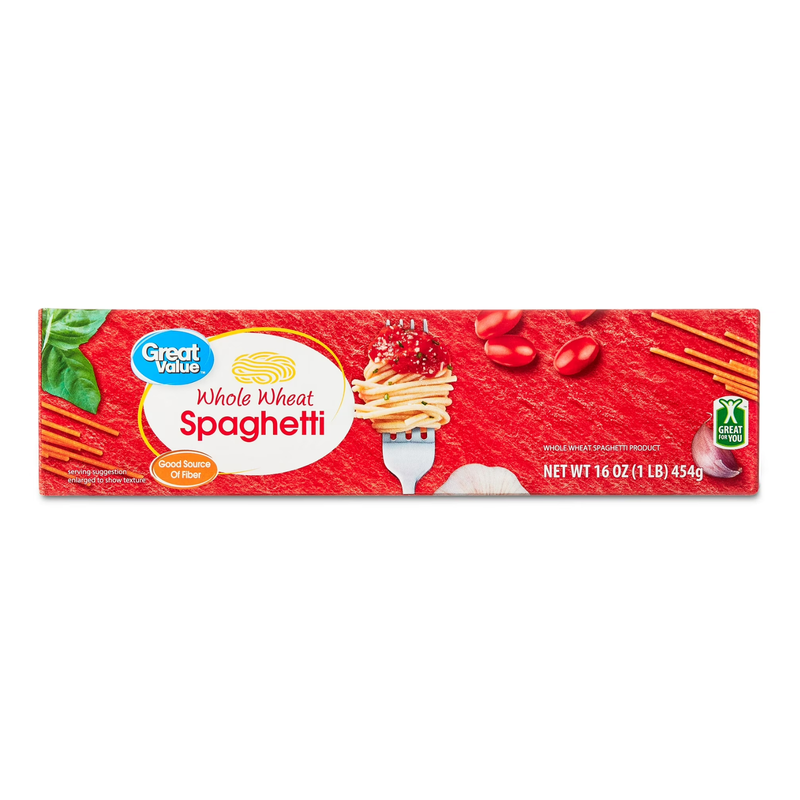 Great Value Whole Wheat Spaghetti 16oz – Shelf-Stable, Healthy, High Fiber Pasta