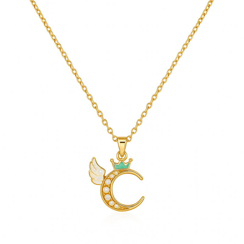 Gold Colored Chain With Crescent Moon Shaped Pendant