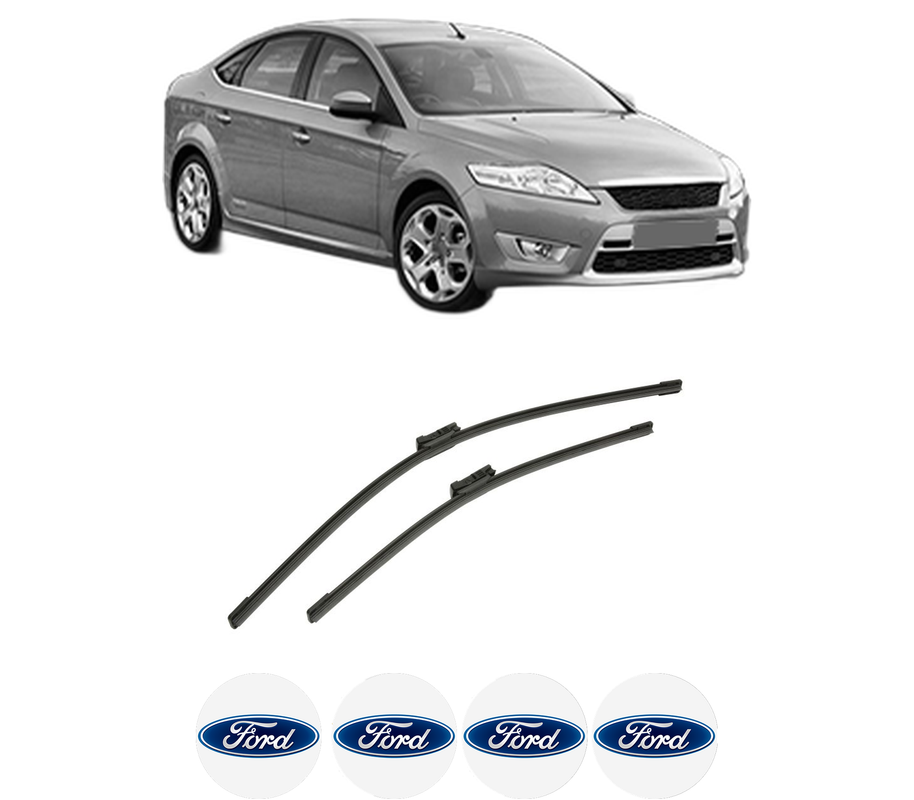 Set stergatoare auto FORD MONDEO IV Saloon (BA7) din 2007-2015, pentru parbriz auto, 2 bucati, Bosch Aerotwin, din cauciuc siliconat rezistent, 4 Stickere Auto FORD