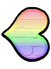 A sideways pastel rainbow heart pointing left.