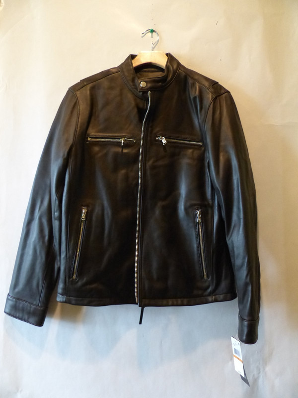 MICHAEL KORS MC57748 MENS SLEEK MINIMAL LEATHER MOTO JACKET  ESPRESSO SIZE SMALL