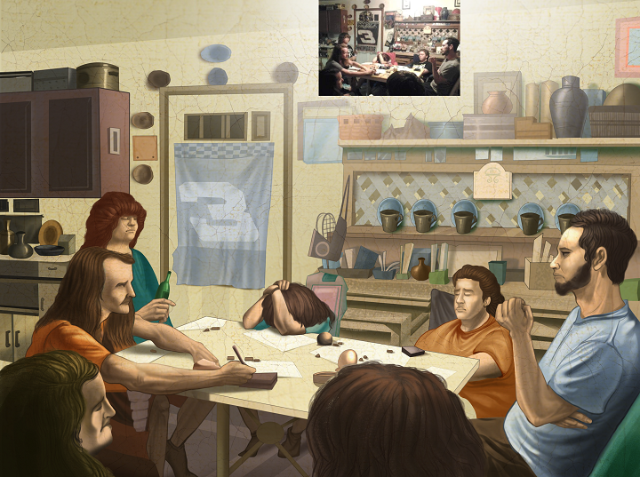 Friends group in Renaissance style