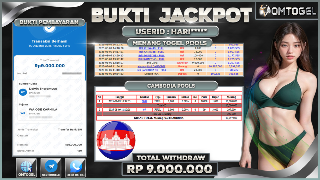 OMTOGEL JACKPOT CAMBODIA 4D 2D 10 JUTA DI BAYAR LUNAS ,-