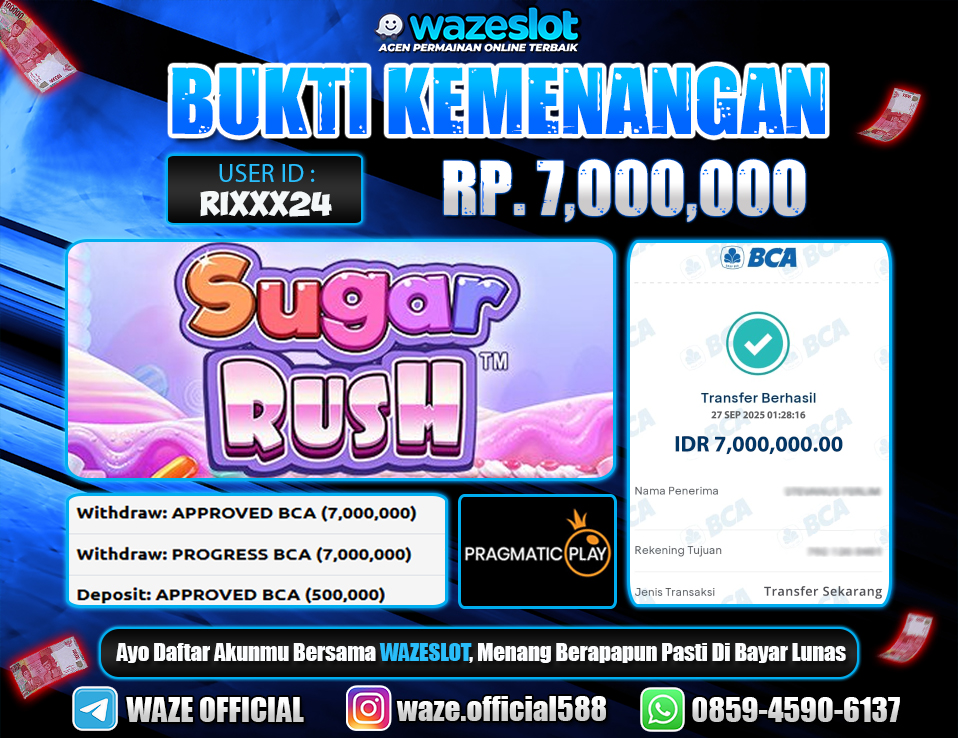 BUKTI KEMENANGAN 27 SEPTEMBER 2025 GAME SUGAR RUSH ( PRAGMATIC PLAY )