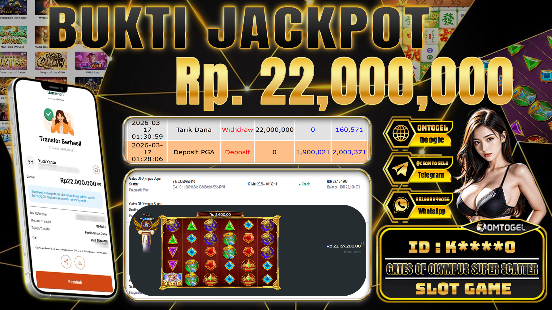 OMTOGEL JACKPOT PRAGMATIC PLAY GATES OF OLYMPUS SUPER SCATTER, 22 JUTA DI BAYAR LUNAS ,-