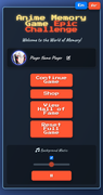 Anime Memory Game Start Screen