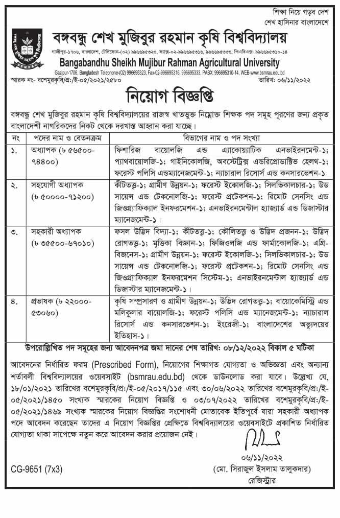 বঙ্গবন্ধু শেখ মুজিবুর রহমান কৃষি বিশ্ববিদ্যালয় বশেমুরকৃবি নিয়োগ বিজ্ঞপ্তি ২০২২ 5