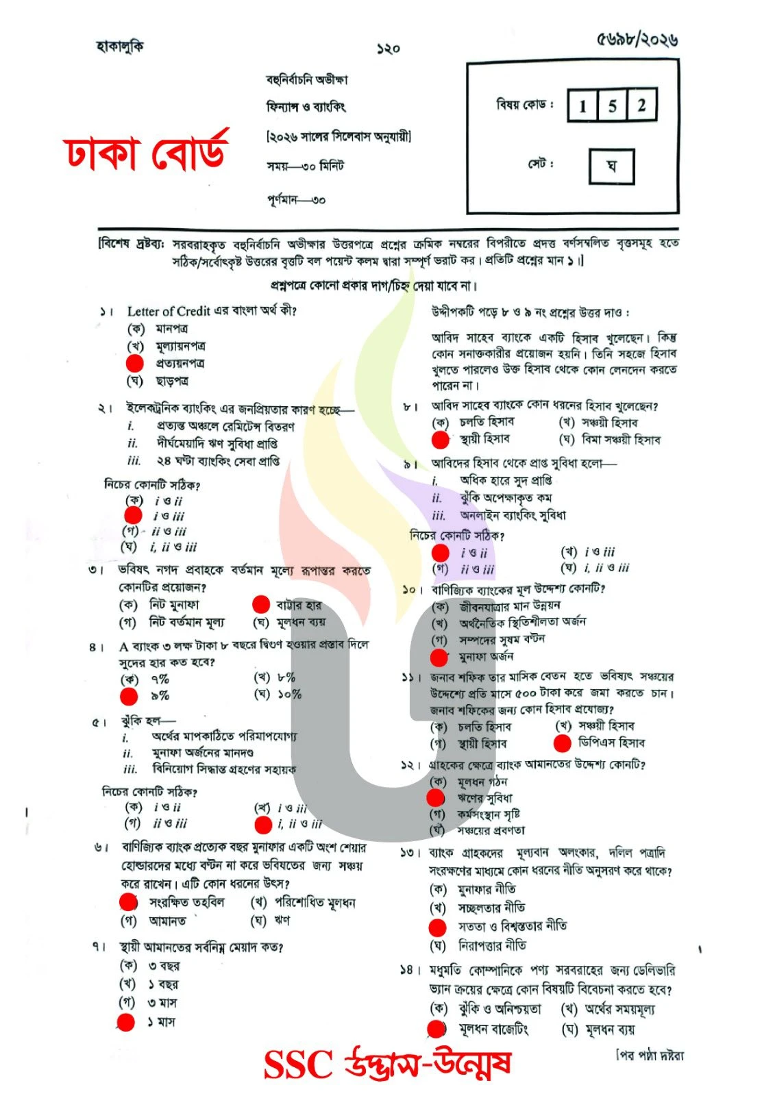 Finance and Banking MCQ Question With Answers 2026 Dhaka Board