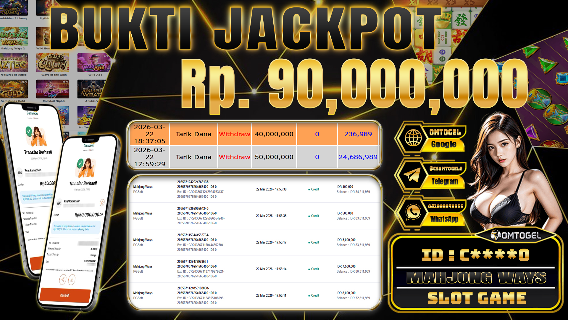 OMTOGEL JACKPOT PG SOFT MAHJONG WAYS, 90 JUTA DI BAYAR LUNAS ,-