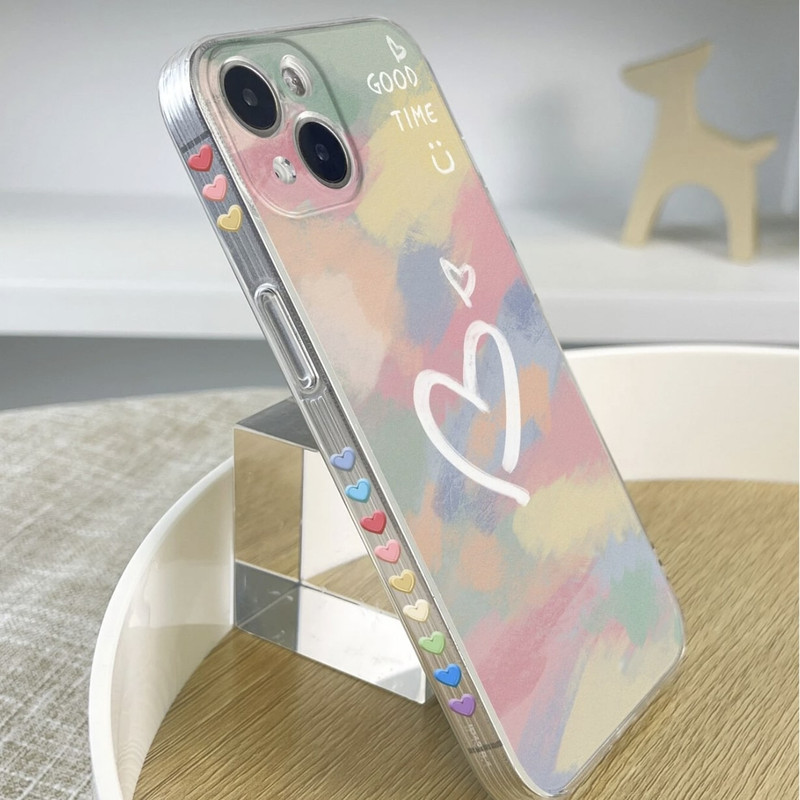 Foto de Funda rosada con diseño de corazón transparente.