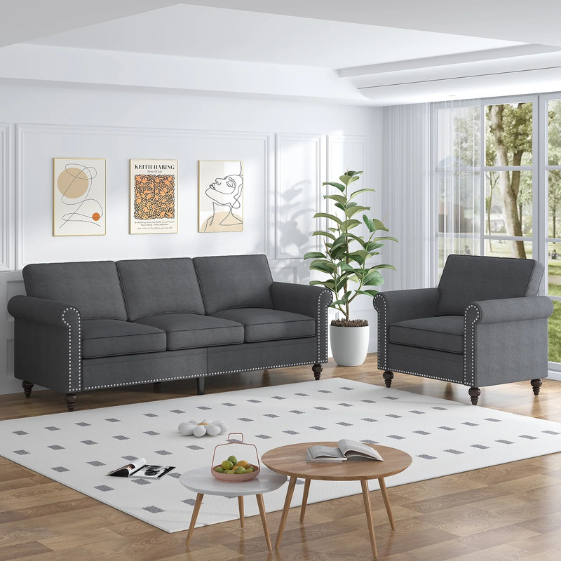 ZAFLY 2Piece Living Room Sofa Set 3 Seat Sofa and Armchair Sets Sectional Couch Furniture Sets for