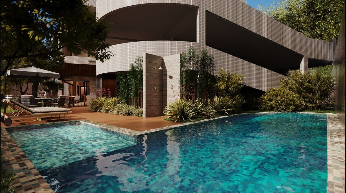 Piscina adulto e infantil com deck para lazer