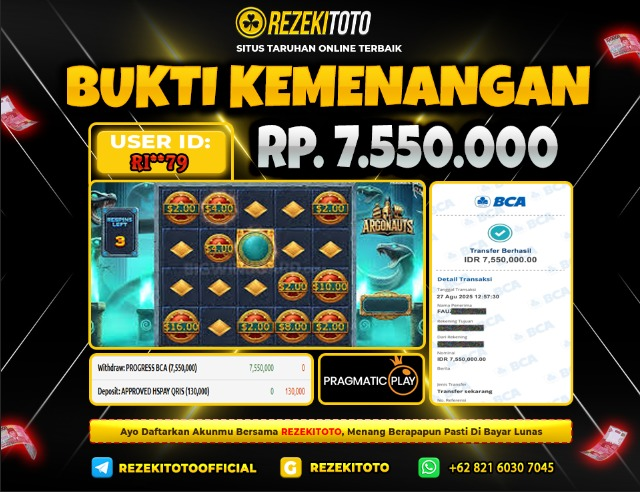 BUKTI KEMENANGAN 27 AGUSTUS 2025 ARGONAUTS 7 JUTA 