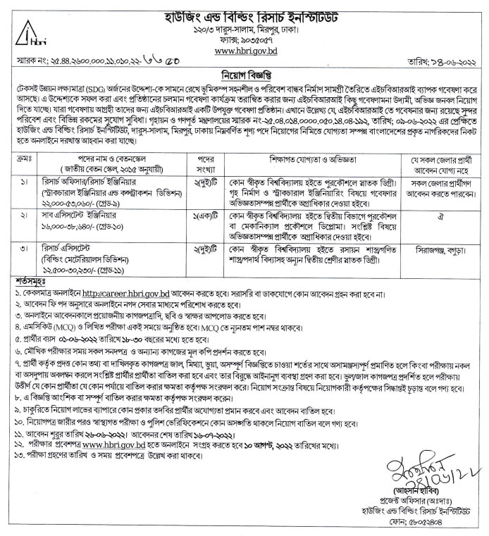 Housing and Building Research Institute Job Circular 2022 